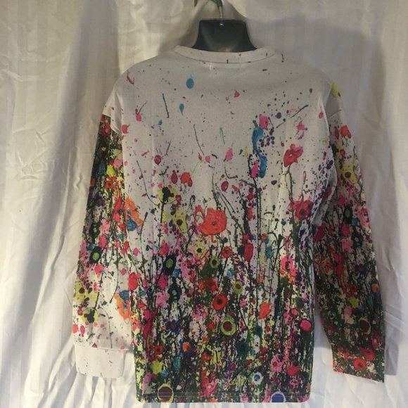 *HOST PICK* Misslook Pullover Top Womens Large Long Sleeve Blouse White Flower - Picture 11 of 16